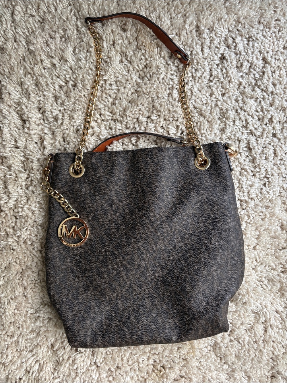 Michael Kors Brown Logo Chain-Handle Shoulder Tote